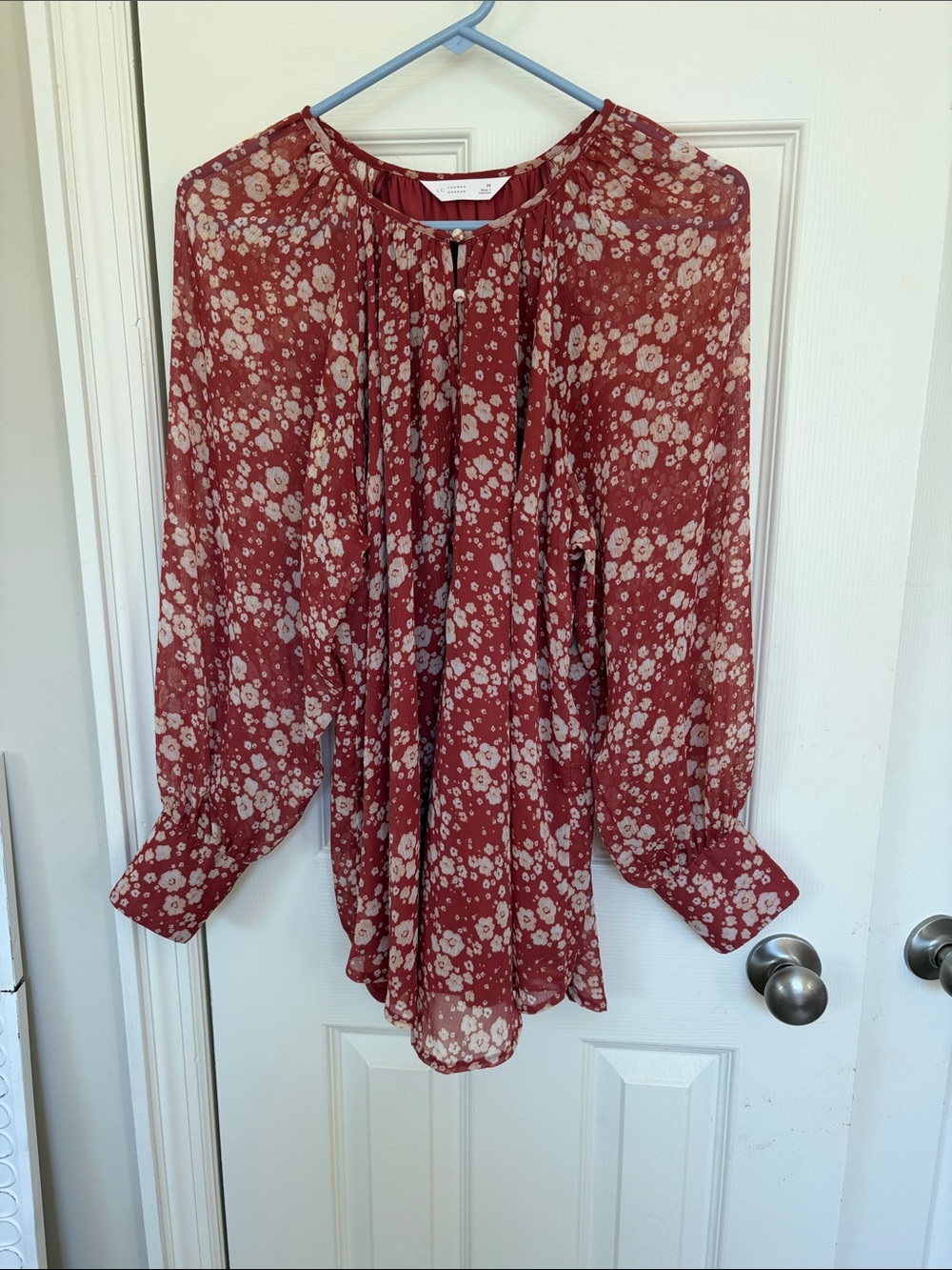 LC Lauren Conrad Rust & Cream Floral Peasant Blouse